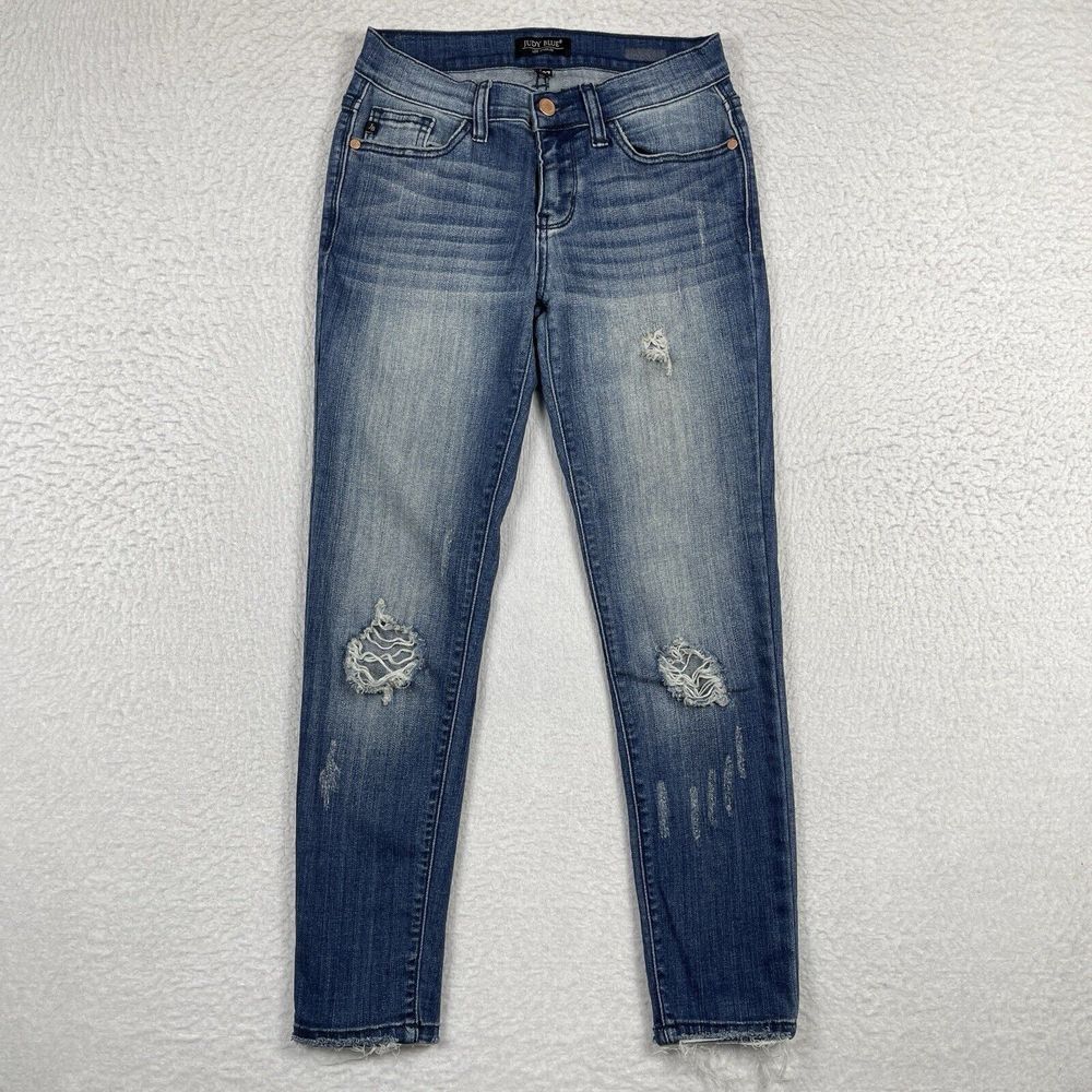 Judy Blue Jeans Womens 5/27 Mid Rise Skinny Fit Distressed Casual Everyday Pants